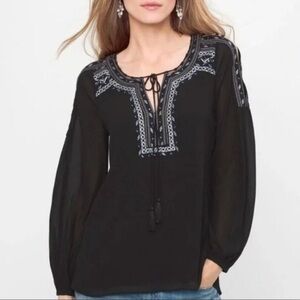 WHBM black peasant blouse top